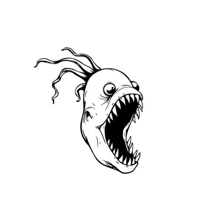Illustration of an angry fish creature with sharp teeth and a menacing expression. Perfect for horror, fantasy, or marine-themed designs.のイラスト素材