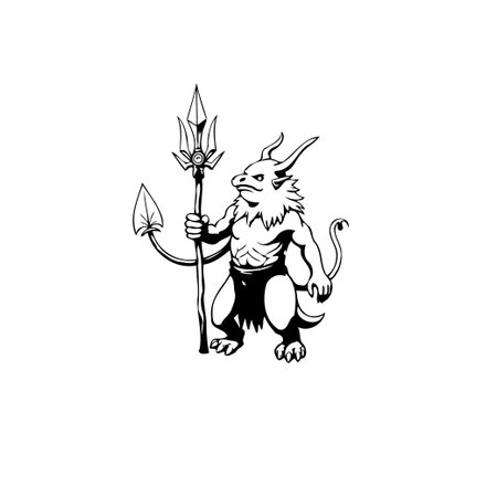 A stylized vector illustration of a mythological creature holding a trident, showcasing fantasy and imagination. Great for art and design projects.のイラスト素材