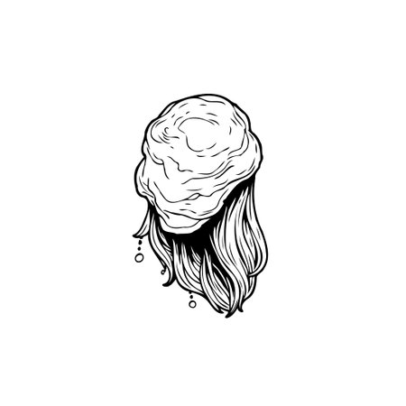 A monochrome drawing features a figure veiled under draped fabric, with flowing hair visible. The image evokes mystery and anonymity through its intricate details.のイラスト素材