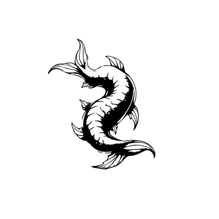 An elegant black and white koi fish illustration, perfect for tattoos, designs, and artistic projects. Symbolizing luck and perseverance in a stylized monochrome aesthetic.のイラスト素材