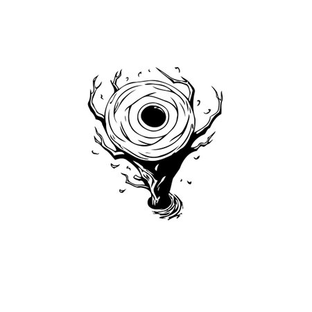 An artistic rendering features an eye nestled within the intricate branches of a tree. The black and white color scheme enhances the surreal and imaginative nature of the illustration.のイラスト素材
