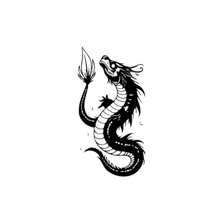 An eye-catching illustration of a mystical dragon in black and white. Great for fantasy art, tattoo designs, or any creative project needing a mythical touchのイラスト素材