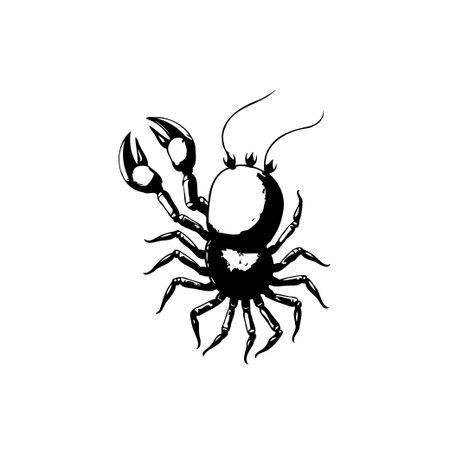 A minimalist black and white illustration captures a unique crustacean, combining features reminiscent of crabs and spiders in a stylized design.のイラスト素材