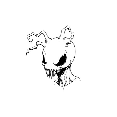 A spooky sketch illustration of a creepy monster with sharp teeth evokes a sense of horror and imagination. It's perfect for Halloween or fantasy themed projects.のイラスト素材