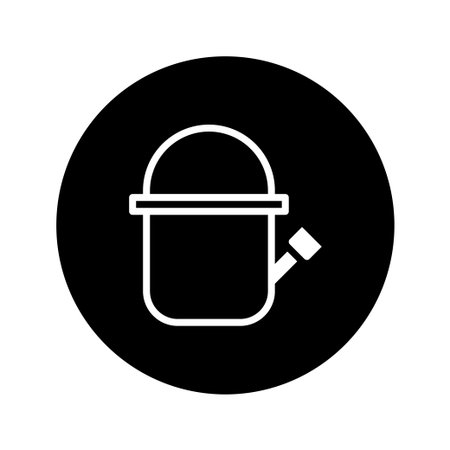 A minimalistic vector icon of a watering can is presented. The design is a simple, isolated silhouette within a circle, suitable for gardening or agricultural themes.のイラスト素材