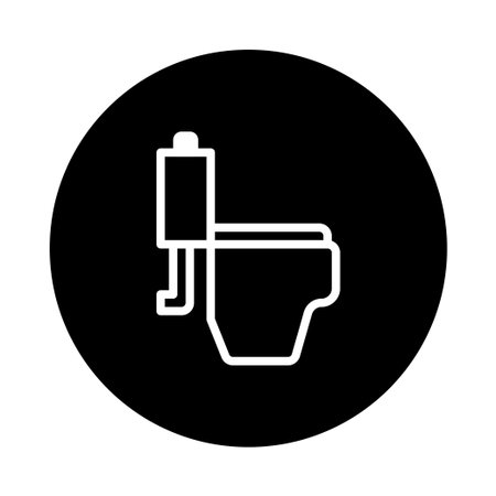 A simple minimalist icon of a toilet is set against a black background, with a clean design aesthetic.のイラスト素材