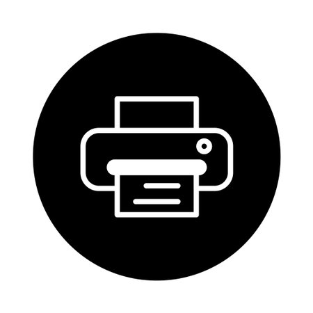 A simple black and white printer icon, representing the functionality of printing documents. Ideal...