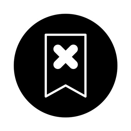 A minimalist black and white illustration features a cross bookmark icon. Symbolizing deletion or removal, it's versatile for web design and user interfaces.のイラスト素材