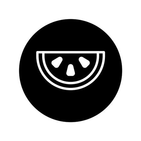 A minimalist icon depicting a watermelon slice within a black circle, rendered in white outline. Evokes freshness, summer, and healthy eating, suitable for design projects needing a simple fruit symbol.のイラスト素材
