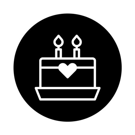 A minimalist icon design featuring a cake with candles and a heart symbol, representing love and...