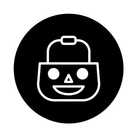 A simple black and white vector icon of a cute pumpkin bag. It is perfect for Halloween designs and decorations. The design is modern and minimalistic.のイラスト素材