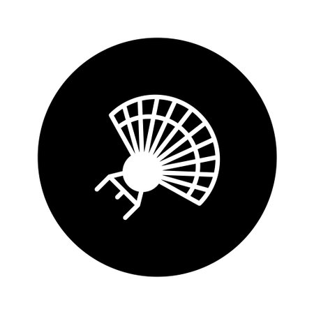 A minimalist black and white illustration featuring a stylized fan design. This simple yet elegant image is set against a circular backdrop, offering a clean, modern aesthetic.のイラスト素材