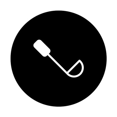 A simple vector graphic features a white ladle on a solid black circular background. The design is clean and minimalistic, suitable for a kitchenware or cooking themed project.のイラスト素材
