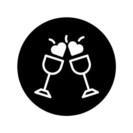This romantic icon features two wine glasses toasting with heart-shaped bubbles, perfect for Valentine's Day, anniversaries, and celebrations of love.のイラスト素材