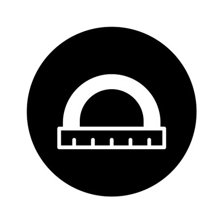 A minimalist vector icon features a white protractor against a black background, representing measurement and geometric education.のイラスト素材