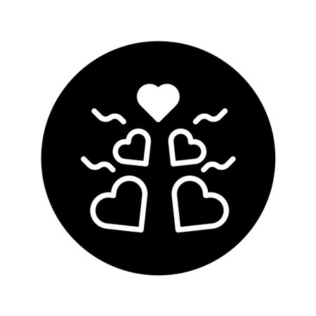 A minimalist graphic showcases hearts radiating affection against a black backdrop. Ideal for expressing romantic feelings or celebrating love and Valentine's Day.のイラスト素材