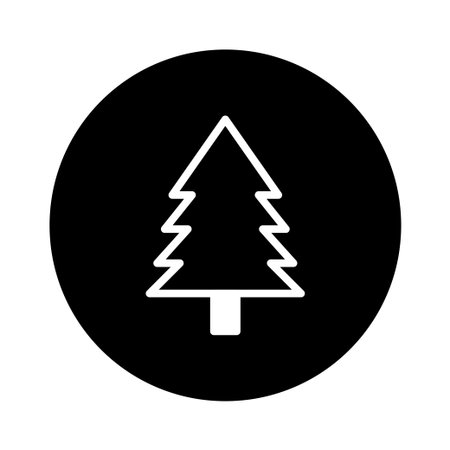 A simple and elegant icon depicting a Christmas tree inside a black circle, perfect for seasonal designs and holiday themes.のイラスト素材