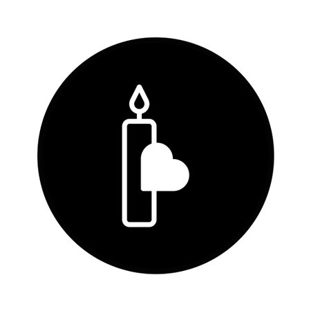 Minimalist candle icon with a heart shape. Vector illustration symbolizing love, remembrance, and romance. Clean design with black and white colors.のイラスト素材