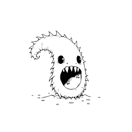 A whimsical cartoon illustration of a monstrous creature with a toothy grin and spiky features. This fun drawing is isolated on a white background.のイラスト素材