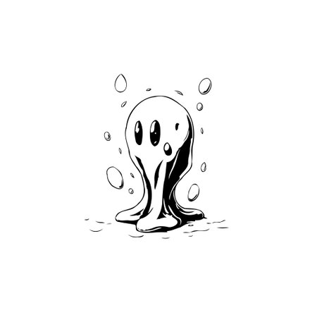 This image features a whimsical blob character surrounded by transparent bubbles, creating a charming and playful design, perfect for various creative projectsのイラスト素材
