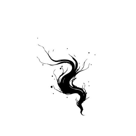 An abstract ink swirl design creates a sense of mysterious elegance and artistic expression. This fluid, black and white artwork features graceful movements and a modern aesthetic.のイラスト素材