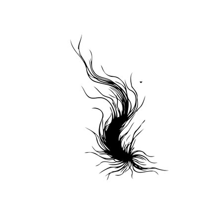 A black ink swirl design resembles smoke tendrils isolated against a white background. This abstract art creates a dynamic and modern visual element.のイラスト素材