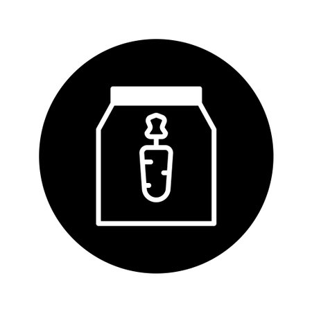 A minimalist illustration shows an animal feed bag with a carrot symbol, emphasizing natural ingredients for pet nutritionのイラスト素材