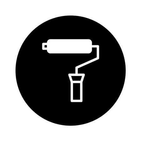 This minimalist icon features a white paint roller on a black circle. It is a simple and elegant design, perfect for use in a variety of projects related to home improvement, art, or construction.のイラスト素材