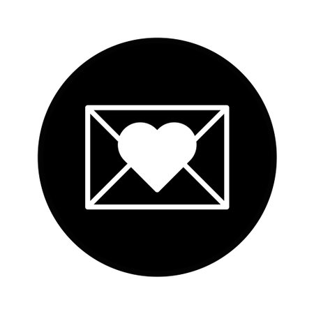 A simple and elegant black and white vector illustration featuring an envelope with a heart in the center, ideal for expressing love and romance.のイラスト素材