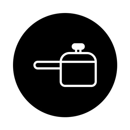 Minimalist black and white pot illustration. Ideal for culinary design projects, kitchen decor, or food-related graphics. Simple, clean, and modern cooking equipment icon.のイラスト素材