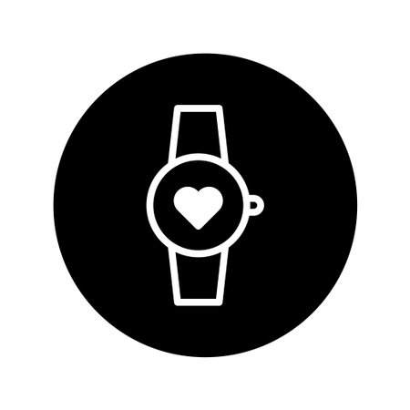 A minimalist icon of a smart watch displaying a heart symbol, representing health and fitness tracking through wearable technology for a modern lifestyle.のイラスト素材