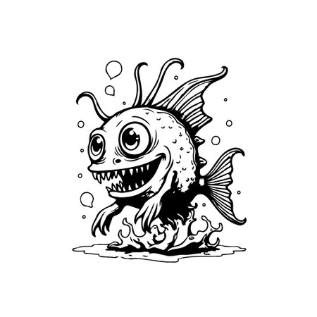 Whimsical cartoon of a cheerful fish. The design features bold lines and exaggerated features making it an ideal artistic addition for a variety of creative projects.のイラスト素材