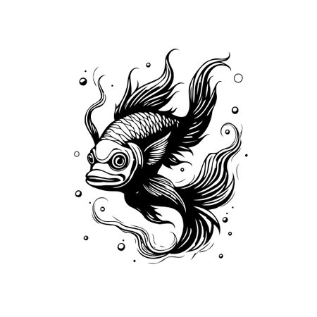 A stunning monochrome fish illustration capturing aquatic life with elegant design. Perfect for decorative, and artistic projects. This drawing showcases beauty in a minimalist style, ideal for nature and wildlife enthusiasts.のイラスト素材