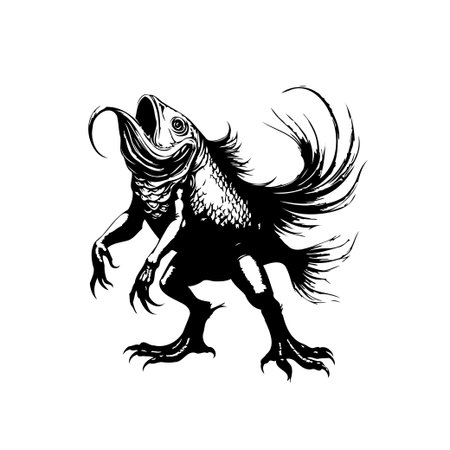 This creepy anthropomorphic fish monster is an illustration, depicting a scary, strange creature with a combination of human and aquatic features. A spooky and unique piece of artwork.のイラスト素材