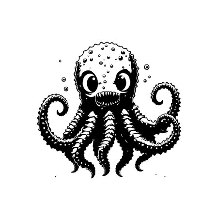 A cute and whimsical illustration of an octopus. The design is playful and expressive, perfect for various creative projects, with detailed tentacles and big, expressive eyes.のイラスト素材