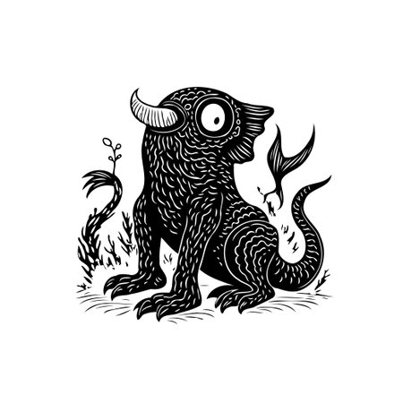 Captivating monochrome illustration of a fantasy creature, blending mythical elements with artistic design. Perfect for whimsical art lovers and unique visuals.のイラスト素材