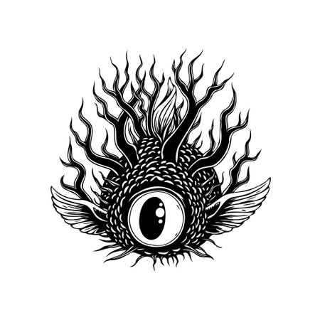 A whimsical eye monster illustration blending organic and bizarre elements. The design showcases tree branches and wings, creating a unique fantasy creature concept that is spookyのイラスト素材