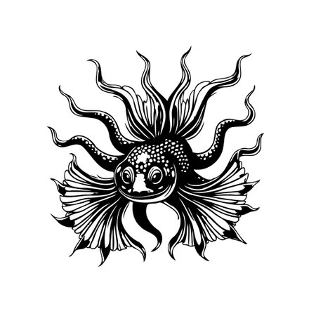 A whimsical aquatic creature radiating charm and appeal. Its unique design captivates, offering a glimpse into an imaginary underwater world filled with fantasy and creativity.のイラスト素材