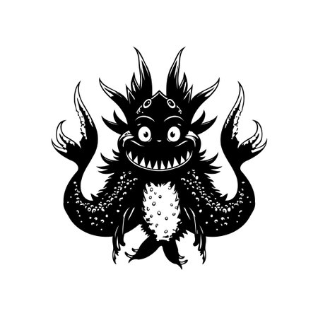 This black and white illustration showcases a whimsical monster character. With its unique design and cheerful expression, it adds a touch of humor to any project.のイラスト素材