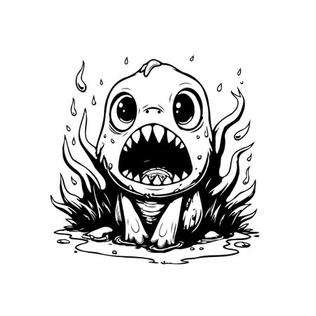A cute monster illustration screaming, with a big mouth full of sharp teeth. This playful vector is perfect for adding a touch of whimsy to any design.のイラスト素材