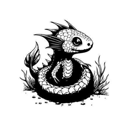 This image showcases a cute aquatic dragon illustration. This adorable creature combines elements of fantasy and nature in a captivating graphic art style.のイラスト素材