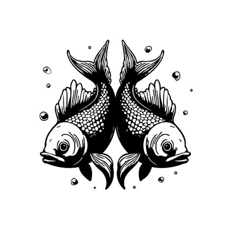 This symmetrical fish illustration captures the essence of aquatic life with detailed linework and a monochromatic palette. It's a simple yet striking design, perfect for various creative projects.のイラスト素材
