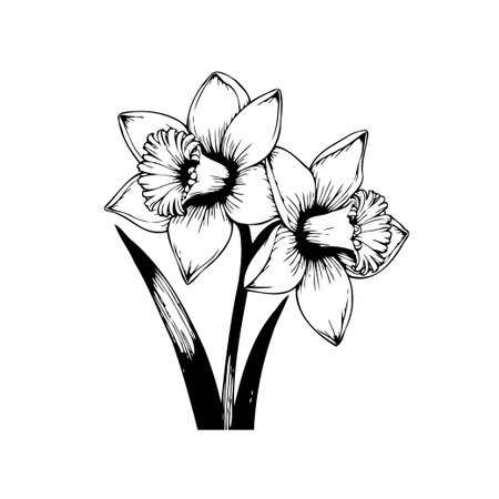 A beautiful hand drawn daffodil flower vector illustration on a clean white background. Perfect for adding a touch of nature and elegance to your designs.のイラスト素材