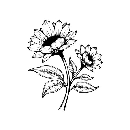 An elegant sunflower illustration showcasing intricate line work and botanical artistry, capturing the essence of nature. Perfect for adding a touch of beauty to any design.のイラスト素材
