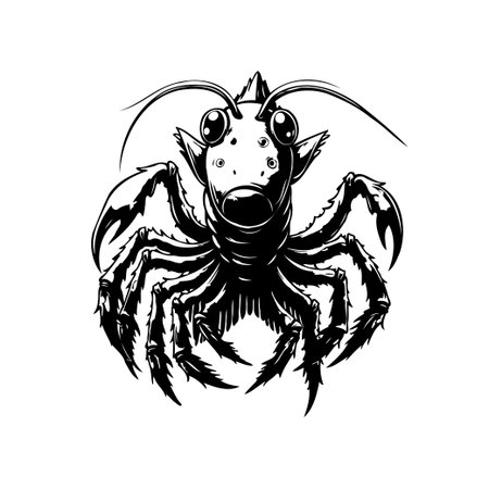 A black and white whimsical cartoon illustration of a bizarre spider insect creature with big eyes. Perfect for spooky season or fantasy projects.のイラスト素材