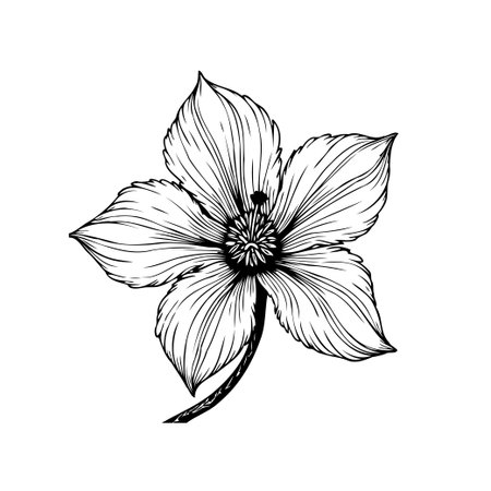 This image showcases a detailed black and white illustration of a flower. The delicate lines and intricate details capture the beauty and elegance of nature.のイラスト素材