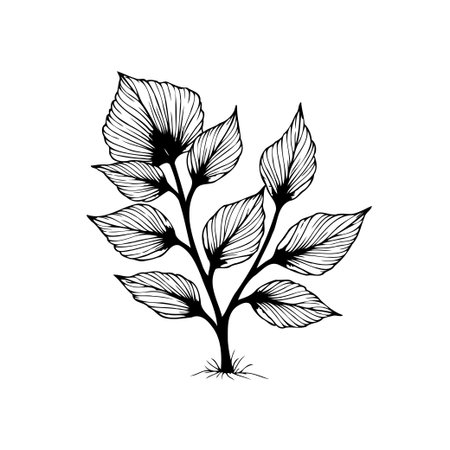 A beautifully detailed botanical illustration showcasing a plant branch with textured leaves. Ideal for designs seeking a touch of nature's elegance.のイラスト素材