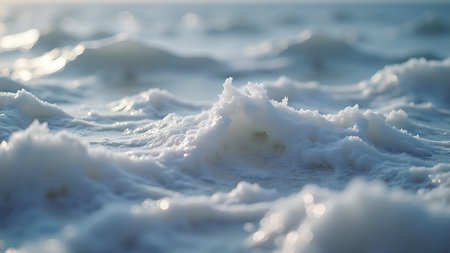 Waves create a stunning seascape, full of texture and light. The ocean conveys feelings of freshness and invites you to connect with the sea.の素材