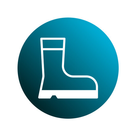 A vector illustration of protective footwear sign with safety boots icon on a blue gradient background. It is a symbol for work wear and safety equipment.のイラスト素材