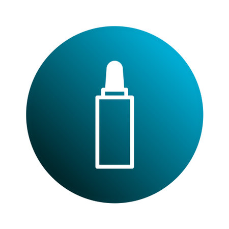 A minimalist vector illustration of a white dropper bottle icon centered on a gradient blue circle, ideal for healthcare and cosmetic themes.のイラスト素材